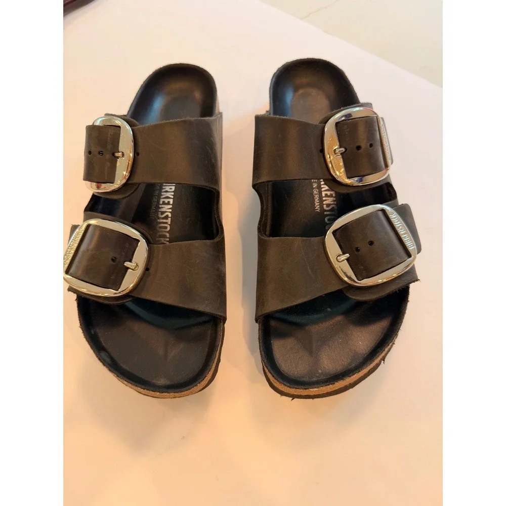 Birkenstock Arizona Big Buckle Black Oiled Leather Sandals Mens Size 42 EU 9 US